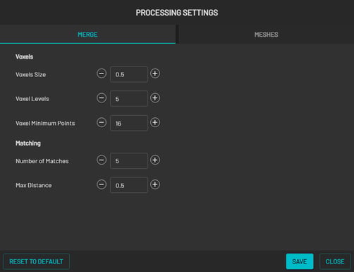 processing settings